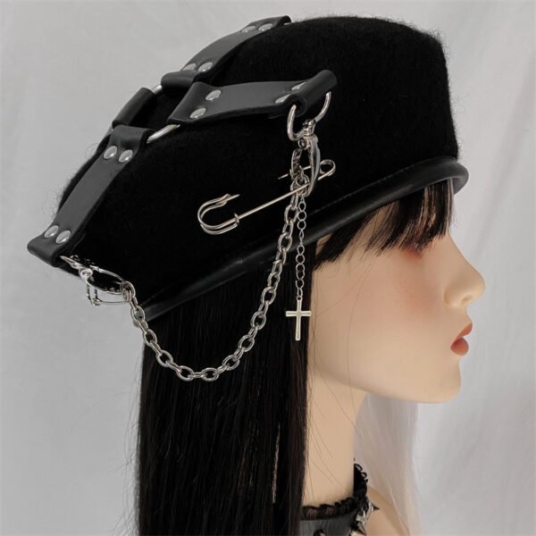 Punk Goth Cross Pin Chain Painter Hat