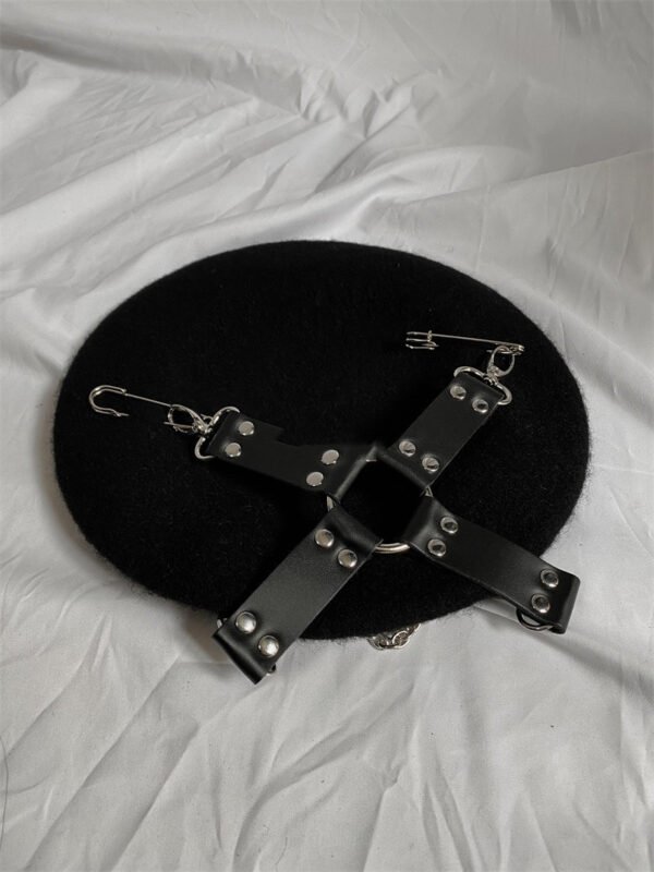 Punk Goth Cross Pin Chain Painter Hat - Image 3