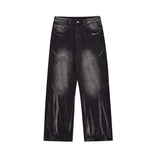 High Street Retro Goth Tie-dye Design Washed Draping Jeans For Men - Image 9
