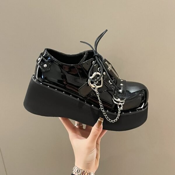 Punk Platform Shoes Dark Platform Patent Leather Shoes