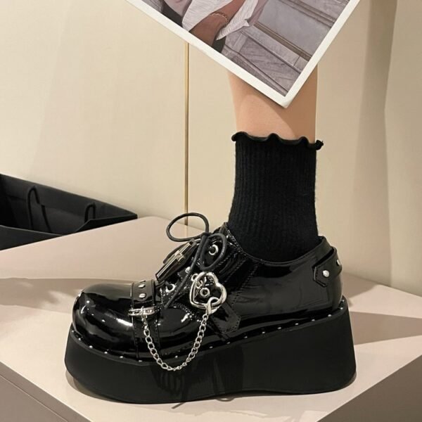 Punk Platform Shoes Dark Platform Patent Leather Shoes - Image 3