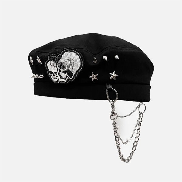 Original Punk Hot Girl Rock Girl Rock Skull Chain Beret - Image 2