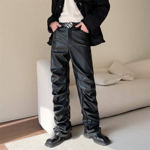 Men's Punk Rock Pleated Leather Pants - Image 2
