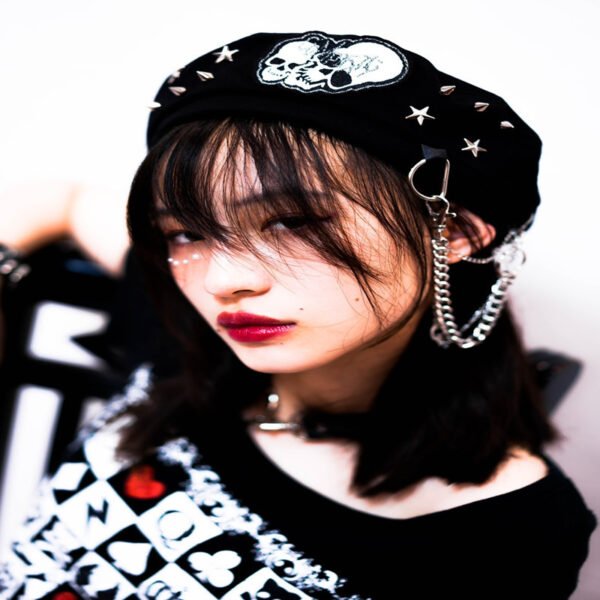 Original Punk Hot Girl Rock Girl Rock Skull Chain Beret - Image 3